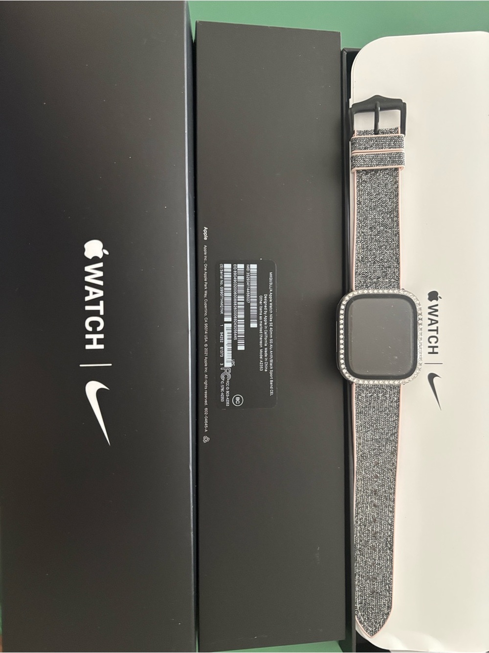 Apple Watch with Fabric Band with Rhinestone Bezel - Gray and Pink - Picture 4 of 5
